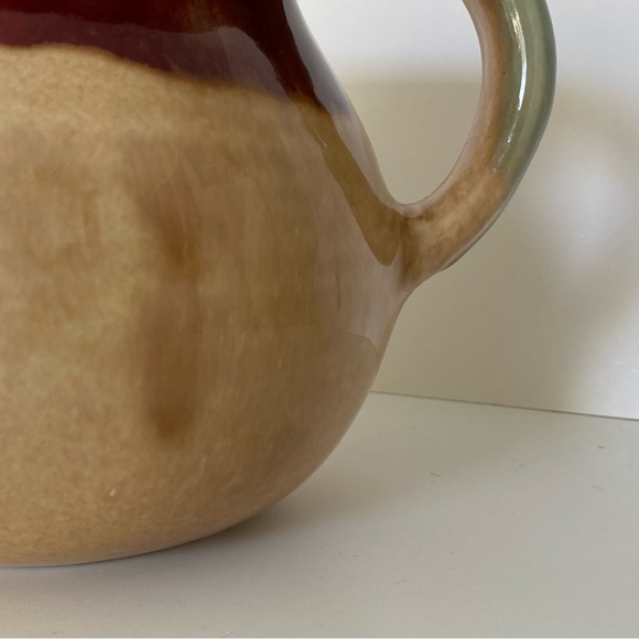 Art Pottery Pitcher Dan Lasser Signed Vermont Glaze Red Tulip 6.25” Green Beige - Picture 6 of 16